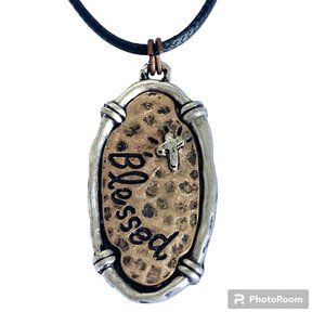 Cross BLESSED Pendant Necklace Copper Silver Plated 18-19" Christian Message